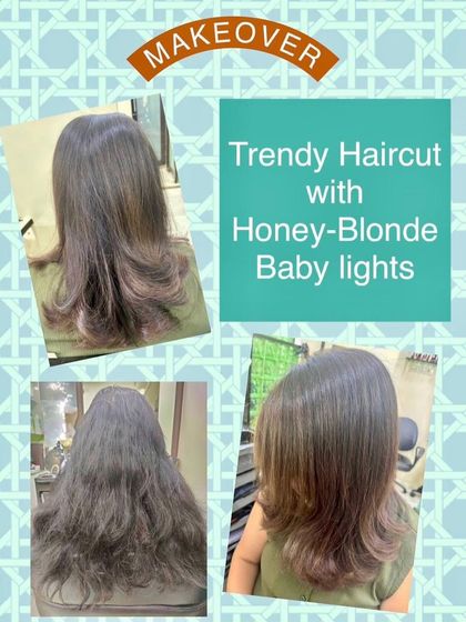 A trendy haircut is given a fresh update with honey-blonde babylights. These delicate highlights mimic the natural hair color of a child, adding a soft and subtle brightness.