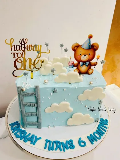Halfway to ONEderful. A cute teddy bear cake for a 6-month celebration.
