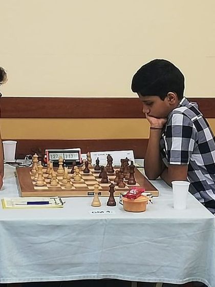 The focus and determination of Sathvik Adiga during a competitive match. This is the mindset of a future International Master.