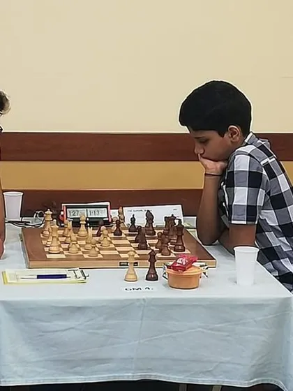 The focus and determination of Sathvik Adiga during a competitive match. This is the mindset of a future International Master.