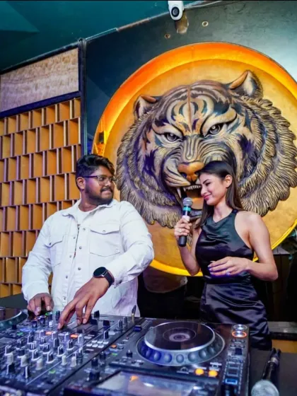 Another shot from my event with Mouni Roy at Badmaash. I am experienced in managing the energy and music for events with high-profile guests, ensuring a premium experience.
