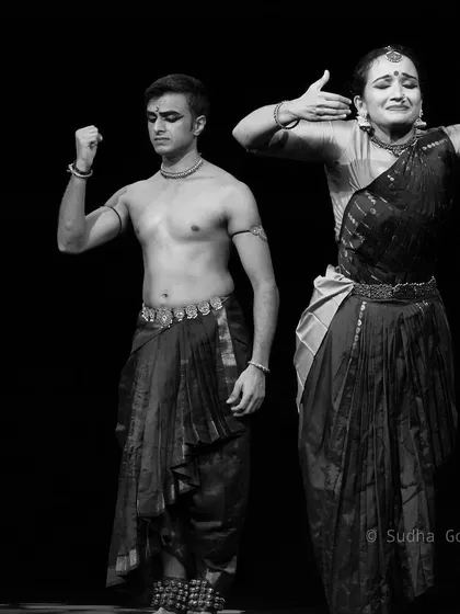 A black and white photograph from 'Abha', highlighting the raw emotion and drama of the performance. Stripping away color can often reveal the core expressions and forms of the dance.