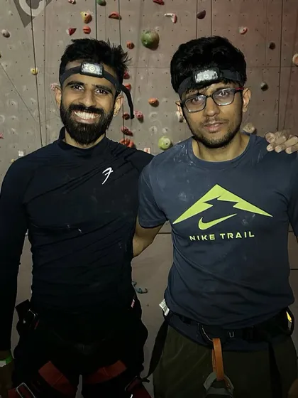 Friends and climbing partners enjoying our Night Climbing 4.0 event. The headlamps and glow sticks create an amazing atmosphere.
