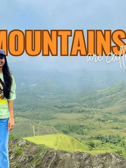 A graphic with a traveler overlooking a valley, proclaiming "Mountains are calling."