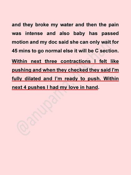 Even with the pressure of a 45-minute deadline to avoid a C-section due to meconium, this mother used her body's cues and pushed her baby out in just a few contractions.