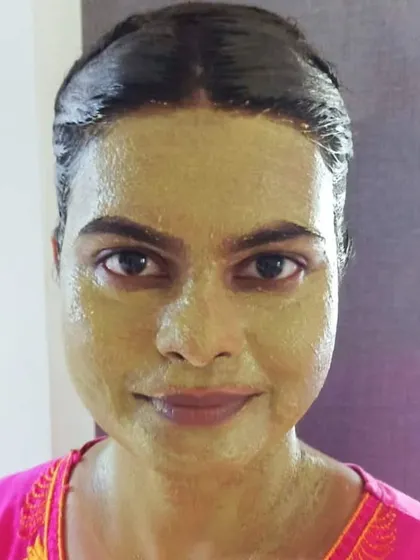 This is me, taking a moment for self-care with my Anti-Acne Face Pack. It's a simple, effective way to refresh my skin and keep it healthy and glowing.