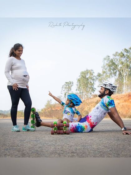 Our skating family is growing. A special moment from our maternity photoshoot, with our daughter pointing to the future, excited for her new partner in crime.