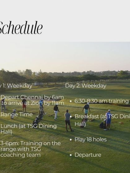 A look at the structured schedule for one of our intensive training programs. Every minute is planned, from range time and on-course play to meals and coaching sessions, ensuring a focused and productive experience.