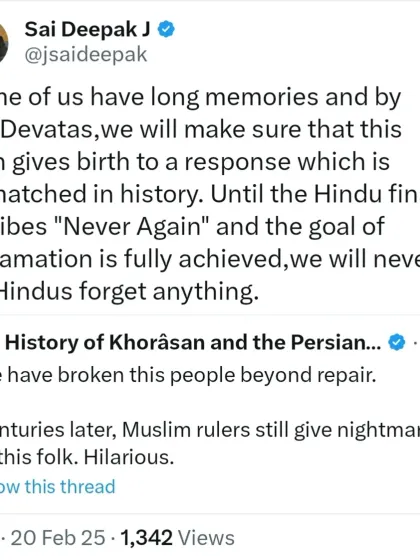 A response to a tweet mocking Hindu historical memory. I affirm that we will ensure this pain gives birth to an unmatched response until the goal of "Never Again" and full reclamation is achieved.