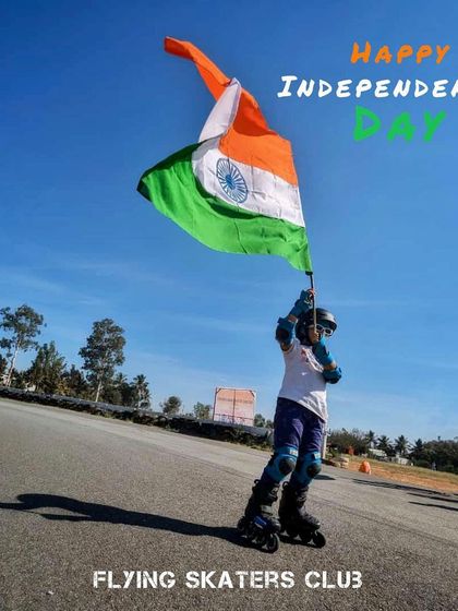 A young skater from our club celebrating Independence Day on the track. We combine the love for skating with patriotic spirit in our community rallies.