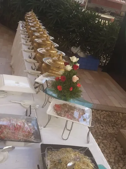 An expansive buffet line prepared for a large corporate gathering. We have the capacity and experience to cater for events of any size, ensuring consistent quality.