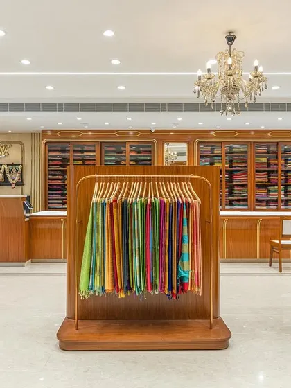 We introduced hybrid units of shelves and hangers in the center of the traditional silk saree floor. These bays encourage self-assisted shopping and impulse buys, modernizing the classic retail format.