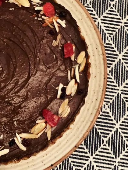 This Raw Cacao Avocado Tart is pure indulgence, without the guilt. The creamy filling is made from avocado and raw cacao, and the crust is a blend of nuts and dates. It's a rich source of healthy fats and antioxidants.