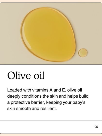 Olive oil is a key component of my Baby Glow Oil. It is loaded with vitamins A and E, which deeply condition the skin and help build a protective barrier, keeping your baby’s skin smooth and resilient.