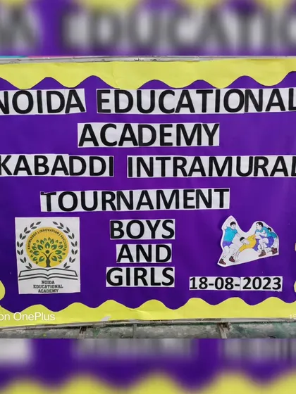 The banner for the Noida Educational Academy's Intramural Kabaddi Tournament for boys and girls.