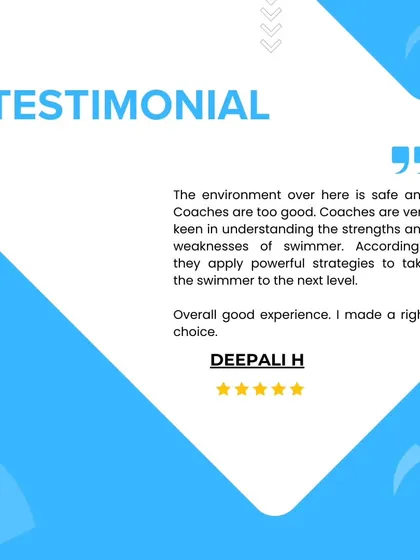 This testimonial from Deepali H. praises our safe environment and keen coaches who identify individual strengths and weaknesses. Feedback like this confirms we are making the right impact and helping swimmers reach the next level.