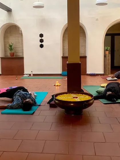 A quiet moment of rest during one of my in-person workshops. My sessions are a space for community, positivity, and shared calm, where we embrace stillness and find solace together.