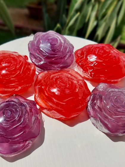 A bouquet of my transparent rose soaps in shades of red and purple. These make beautiful and thoughtful gifts, especially for Valentine's Day.