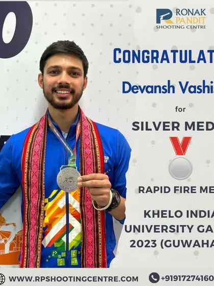 Congratulations to Devansh Vashistha for winning a silver medal in the rapid fire men's team event at the Khelo India University Games 2023 in Guwahati.