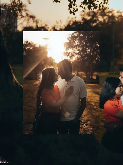 A creative shot using a mirror to frame a romantic sunset moment. We love experimenting with different techniques to create unique and artistic compositions for your pre-wedding gallery.