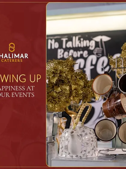 Brewing up happiness at your events. Our premium coffee counter, decorated with festive golden foliage, adds a touch of warmth and sophistication.