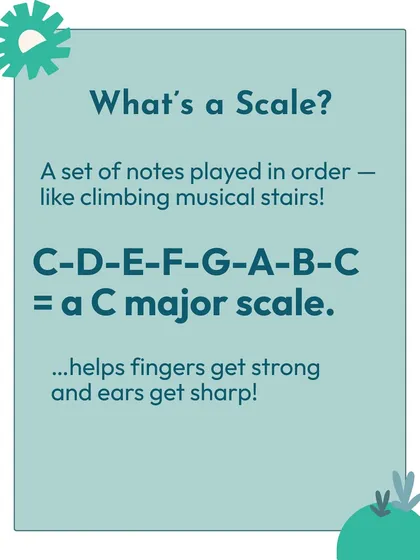 What is a scale? Think of it as climbing a set of musical stairs. Practicing scales like the C major scale helps make your fingers strong and your ears sharp.
