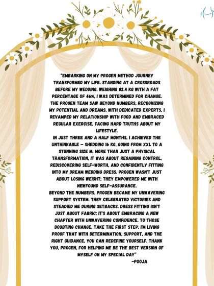 Read Pooja's story. She lost 16 kg in 3.5 months, going from size XXL to M, and regained her self-worth and confidence for her wedding day.