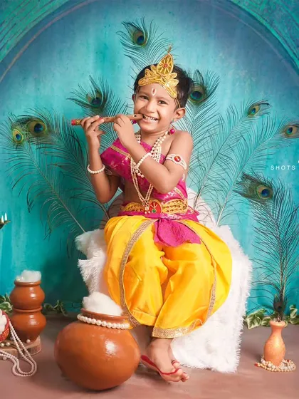 A slightly older Krishna playing his flute. Our Janmashtami theme is perfect for kids of various ages.