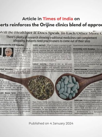 I was pleased to see this Times of India article reinforcing the Orijine approach. When experts from different medical fields speak to each other, patients receive the best, most comprehensive care.