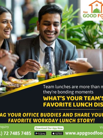 Team lunches are more than meals, they're bonding moments. This image captures the joy of a shared office lunch. Tag your work buddies and share your favorite lunch story.