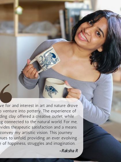 Here is Raksha again, sharing how her love for art and nature drew her to pottery. For her, it's a therapeutic outlet and a way to convey her artistic vision.