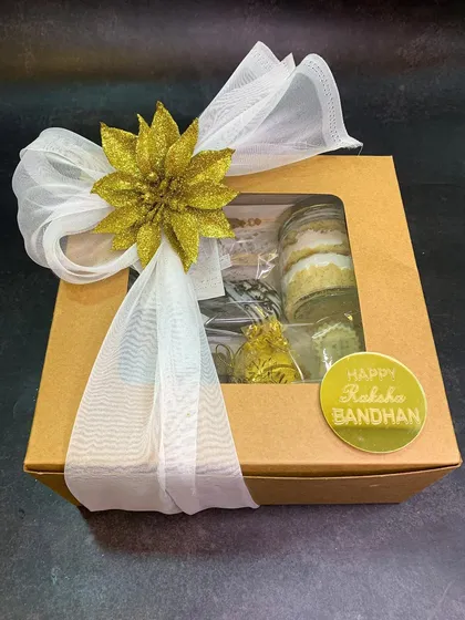 My curated gift hampers, like this one for Raksha Bandhan, are designed to be a complete celebration in a box. Each one is thoughtfully assembled with a variety of my handmade treats and festive essentials, all beautifully packaged and ready for gifting.