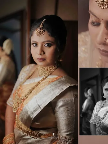 A striking portrait of a new mother during her child's naming ceremony. The collage includes a powerful black and white version, highlighting the emotion and traditional details of her attire.