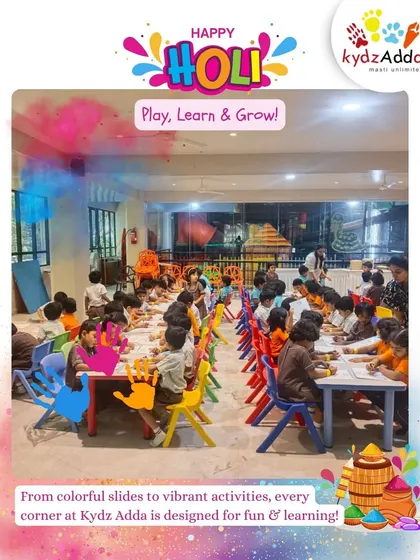 Even during festive celebrations like Holi, our focus remains on providing a space where kids can play, learn, and grow. This image shows a group activity where fun and creativity go hand in hand.
