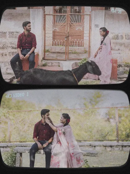 A creative edit of a vintage pre-wedding shoot, presented as if viewed through an old slide projector.