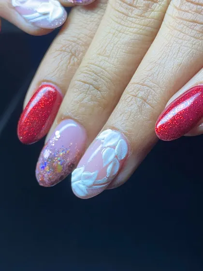 This combination of glitter, red, and 3D art is perfect for a party.