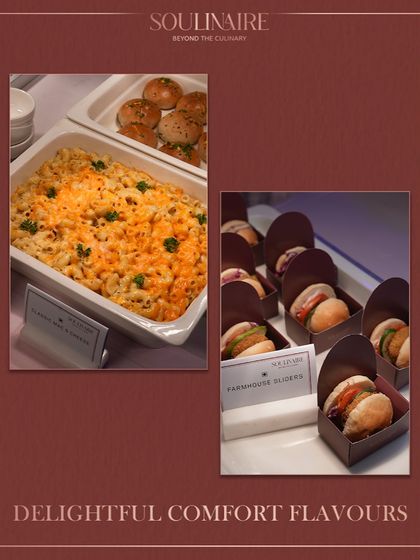 A collage of delightful comfort flavours, featuring creamy mac & cheese and farmhouse sliders. We offer a range of comforting yet elevated dishes to please every palate.