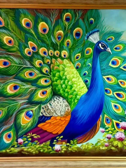 We source art that brings harmony and positive energy into your space. This vibrant peacock painting, created according to Vastu Shastra principles, is a perfect example of how we blend traditional wisdom with beautiful aesthetics for home and office decor.