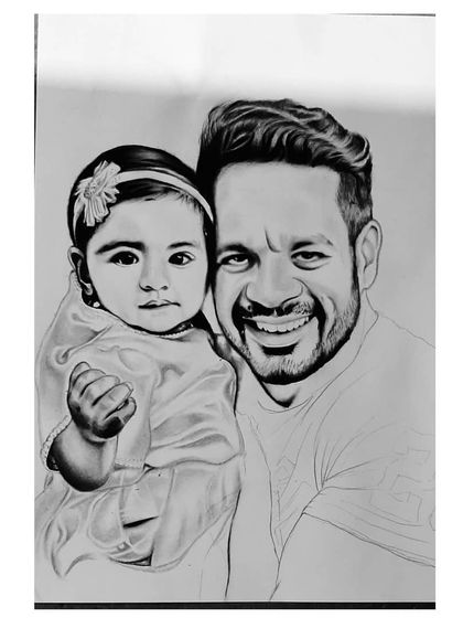 The 48-hour process of creating the 'Flying Beast' family portrait. You can see how I sketched both Gaurav and his daughter to capture their bond.