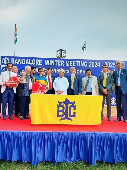 The winning connections being honored by the Hon'ble Governor of Karnataka. These moments of recognition are a key benefit for horse owners and, by extension, our sponsors.
