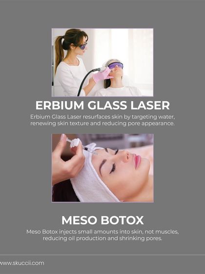My approach to reducing pore visibility also includes advanced options like the Erbium Glass Laser, which resurfaces skin texture. For a less invasive option, Meso Botox involves injecting small amounts of Botox into the skin to reduce oil production and shrink pores.