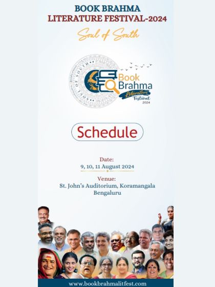 The official schedule and poster for the Book Brahma Literature Festival. We were honored to be the event partner for this celebration of literature and culture at St. John's Auditorium.