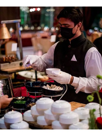 Our live Khao Suey station, where guests can customize their own bowl of the classic Burmese noodle soup with a variety of condiments.