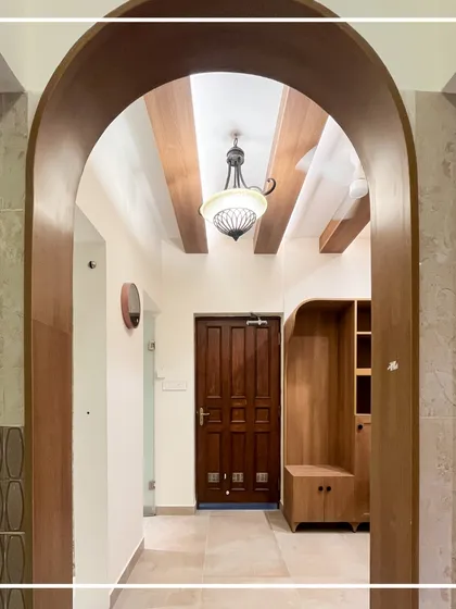 An arched entryway we designed for the Bangalore Club. This detail is central to our modern heritage approach, blending classic architectural forms with clean, contemporary execution to create a sense of timeless welcome.