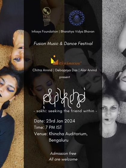 A composite poster for 'Sakhi', showing the different emotional states explored in the dance theatre piece.