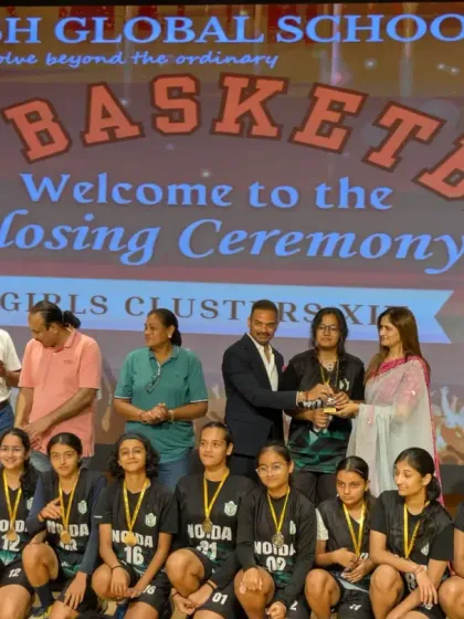 Our U-19 girls' team celebrating their victory at the CBSE Clusters. This is a testament to their teamwork and the high-level competitive training we provide.