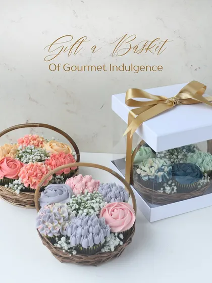 Gift a basket of gourmet indulgence. My handcrafted cupcake baskets are perfect for birthdays, celebrations, or just because. The best presents are the ones you can taste.