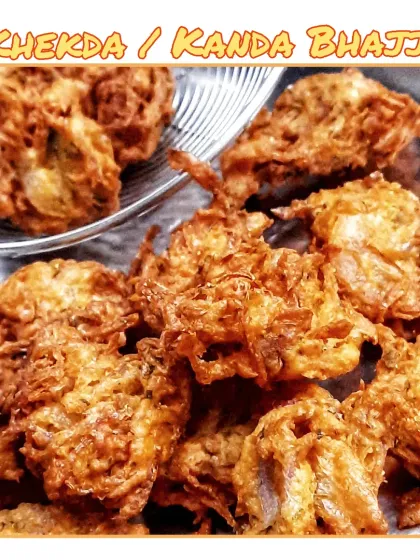 Crispy Khekda Bhaji, also known as Kanda Bhaji or onion fritters, is the ultimate comfort snack, especially with a cup of tea.