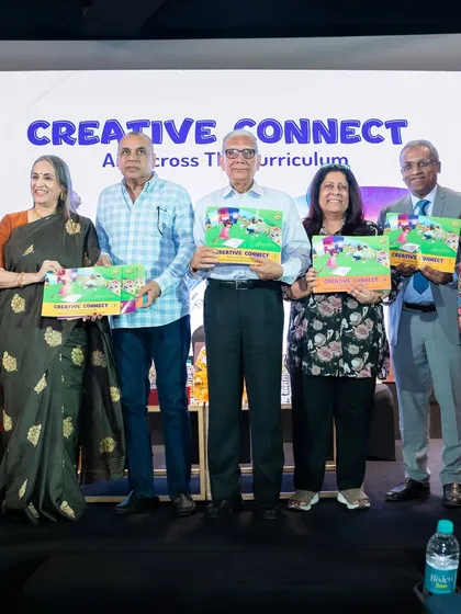 The book launch ceremony at the Chetana Education event with Padmashree Paresh Rawal and Dr. Swaroop Sampat Rawal.
