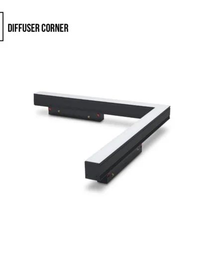 The Diffuser Corner piece allows our magnetic track system to create seamless, L-shaped configurations. This component is essential for creating continuous lines of light that flow around the architecture of a room.